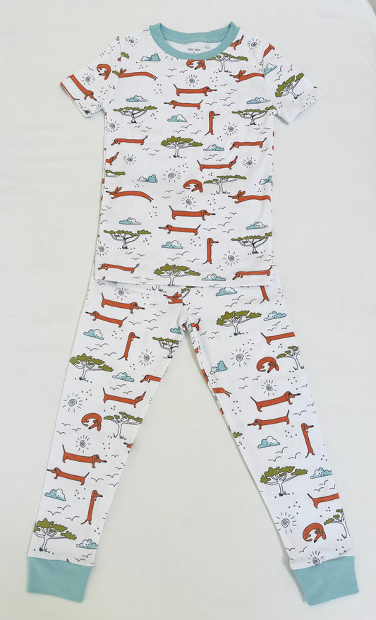 SHORT ARM Dachshund in the Bush Two piece PJ set